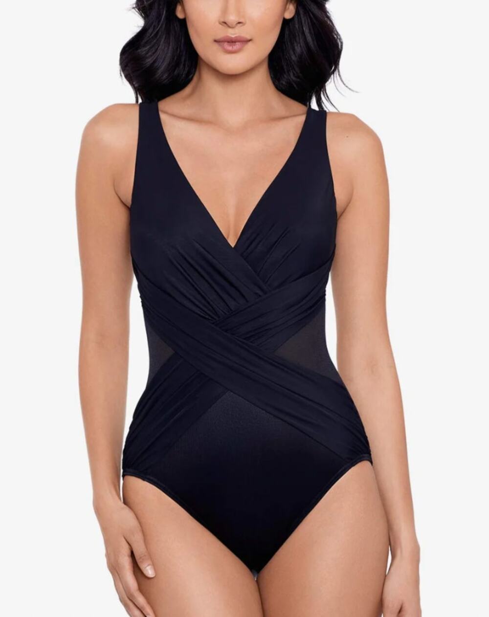 Miraclesuit Crossover with Mesh One Piece Swimsuit 16 Black Plus Size